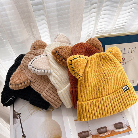 Cute Hat With Ears Warm Female Cap Knitted Winter Cat Skullies Hat Winter 2022 Woman Outdoor Beanies Hat Panama Lady Cap 019 ► Photo 1/6
