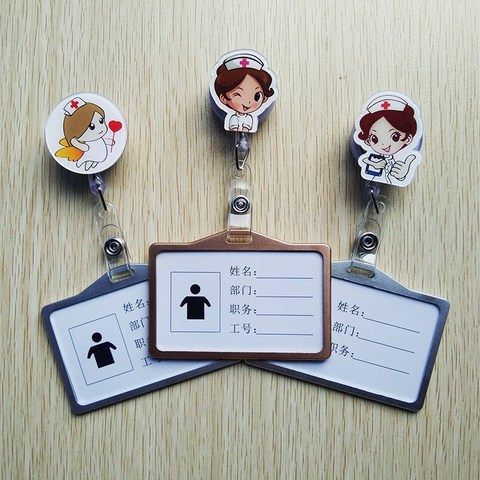 1Pcs Nurse Doctor Retractable Badge Reel with Horizontal Aluminum ID Business Card Work Card Badge Holder Nurse Accessories ► Photo 1/5