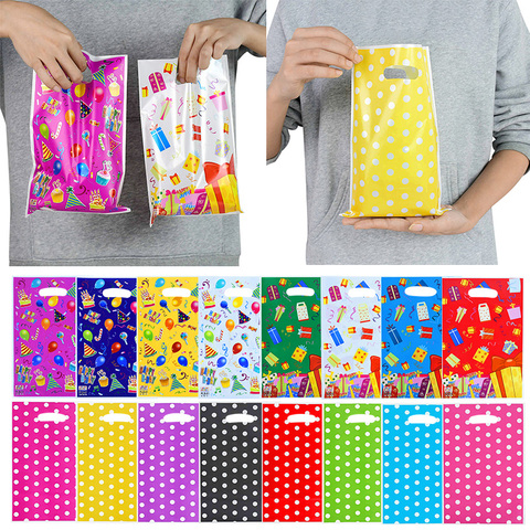 10/20pcs Printed Gift Bags Polka Dots Plastic Candy Bag Child Party Loot Bags Boy Girl Kids Birthday Party Favors Supplies Decor ► Photo 1/6