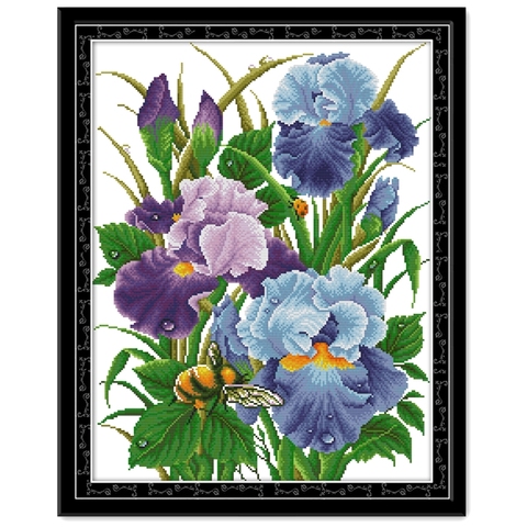 The Iris flowers Cross Stitch Set Needlework Embroidery kit 11CT 14CT Aida Fabric Count Print  Canvas DMC Crafts Accessory Tools ► Photo 1/6