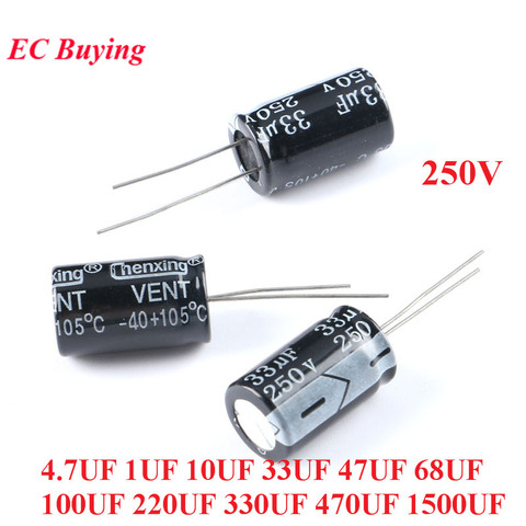 50pcs DIP Electrolytic Capacitor 250V 4.7UF 1UF  10uf 33UF 47UF 68UF 100UF 220UF 330UF 470UF 1500UF ±20% Aluminum Capacitor ► Photo 1/6