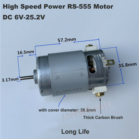 RS-555 12V 14.4V 18V 24V High Speed Power Compensation Carbon Brush Drill Motor ► Photo 1/6