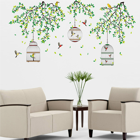 Large Birdcage Wall Stickers Home Decor Tree Branches Wall Art Decals Mural Wallpaper Removable Vinyl Posters Kids Room Deco ► Photo 1/6