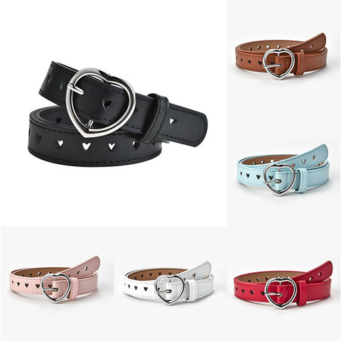 Children Belt Kids Cute Peach Heart Buckle Faux Leather Belts For Girls Love Heart Eyelet Grommet Waist Belt Solid Waistband ► Photo 1/6