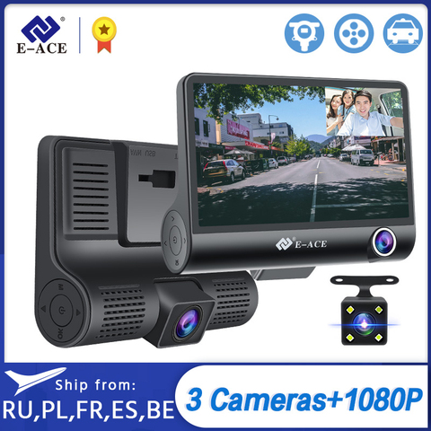 E-ACE Car DVR 3 Cameras Lens 4.0 Inch Dash Camera Dual Lens suppor Rearview Camera Video Recorder Auto Registrator Dvrs Dash Cam ► Photo 1/6