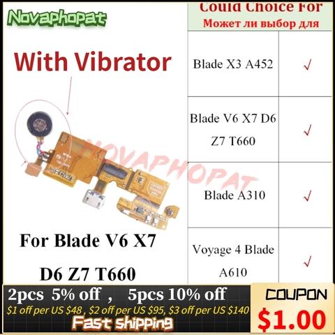 Novaphopat For ZTE Blade X3 A452 V6 X7 D6 Z7 T660 A310 A610 Voyage 4 USB Dock Charger Charging Port Flex Cable Board ► Photo 1/2