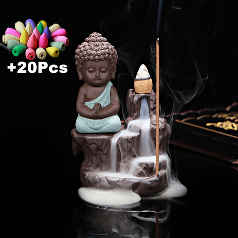 20Pc Incense Cones + Burner Creative Home Decor The Little Monk Small Buddha Censer Backflow Incense Burner Use In Home Teahouse ► Photo 1/6