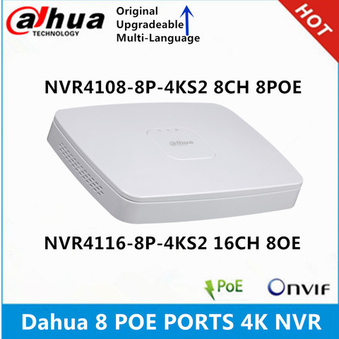 Dahua 4K NVR NVR4108-8P-4KS2 8CH with 8 POE NVR4116-8P-4KS2 16ch with 8PoE ports Lite Network Video Recorder ► Photo 1/2