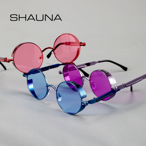 SHAUNA Classic Spring Punk Sunglasses Retro Metal Steampunk Round Shades UV400 ► Photo 1/6