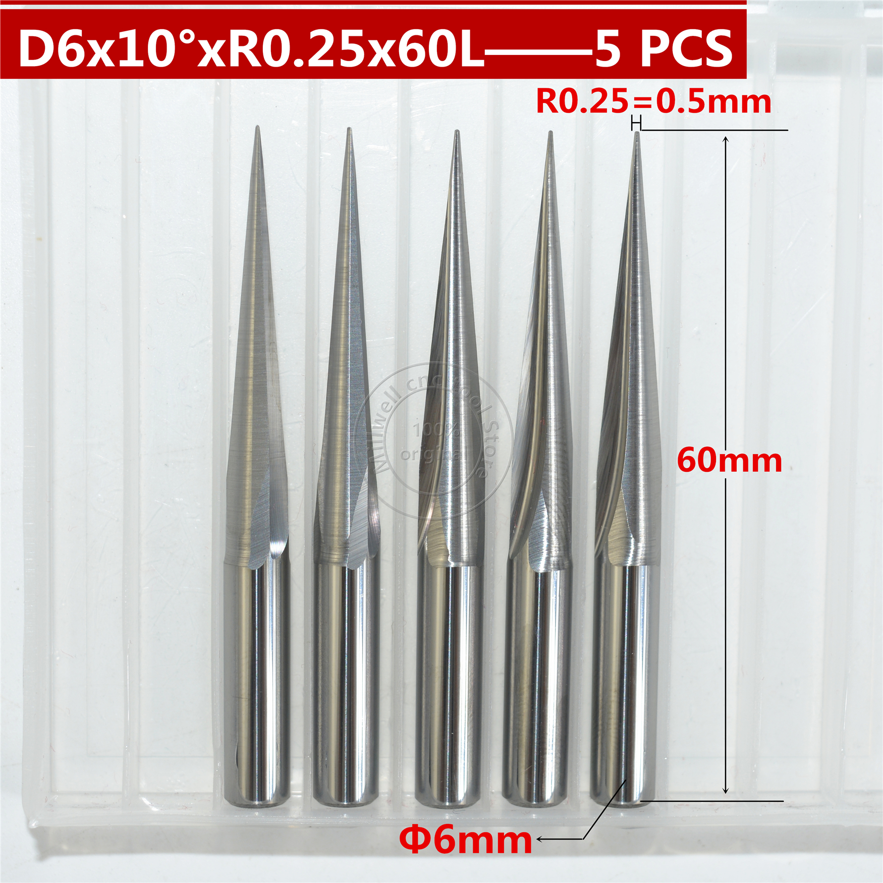 5 PCS 6mm*10degree*R0.25*60L,CNC carbide wood End Mill,woodworking insert  router bit,Taper ball nose end milling cutter - Price history  Review |  AliExpress Seller - Millwell cnc tool Store | Alitools.io
