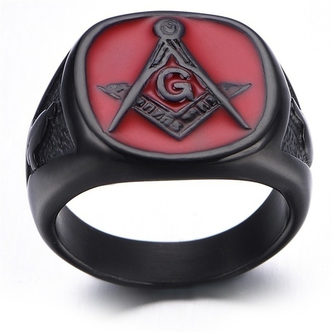 New Retro Letters AG Masonic Pattern Ring Men's Ring Fashion Black Red Metal Masonic Ring Accessories Party Jewelry ► Photo 1/6