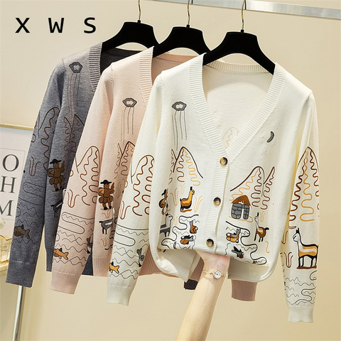 Women's knitted jacket 2022 new autumn and winter Korean version of the V-neck fashion outer cardigan sweater women ► Photo 1/5