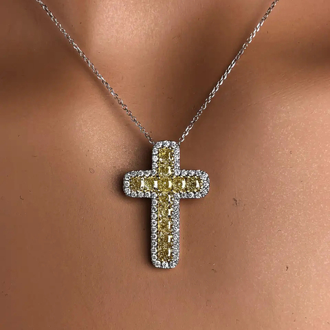 Huitan Simple Stylish Cross Shape Women Pendent Necklace Colorful Fine Birthday Gift Shiny CZ Female Fashion Accessories Jewelry ► Photo 1/4