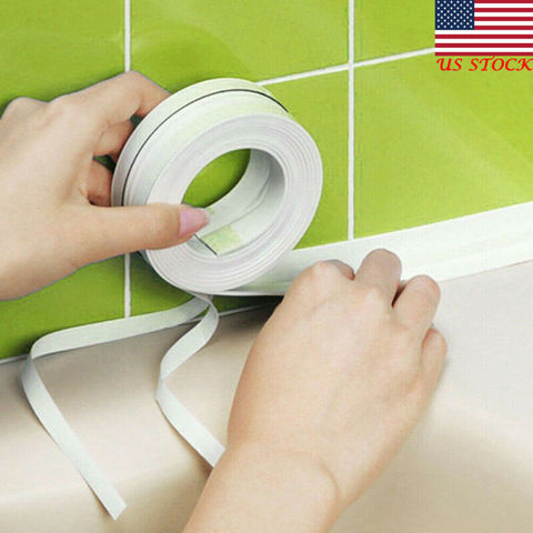 US_ 3.2m Self Adhesive Bath Wall Sealing Strip Sink Basin Edge Trim Kitchen Tool