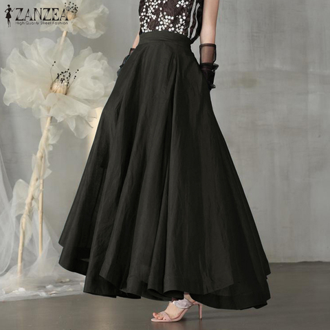 ZANZEA Stylish Spring Maxi Skirts Women's Pleated Sundress Casual Elastic High Waist Long Skirts Female Solid Robe Plus Size 5XL ► Photo 1/6