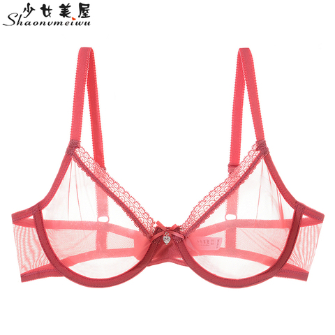 Europe and the United States full transparent mesh sexy underwear thin lace edge perspective bra cover large chest show small ► Photo 1/6
