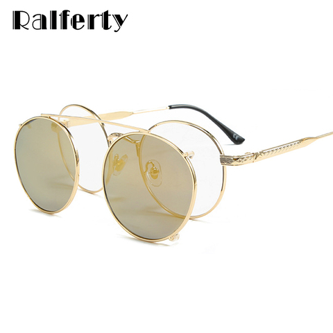 Ralferty 2 In 1 Women's Sunglasses Round Clip On Glasses Retro Prescription Optical Lens Frames Man zonnebril dames oculos D085 ► Photo 1/6