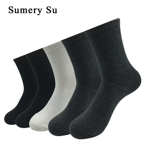 5 Pairs/Lot Socks Men Running Outdoor Thick Cotton Solid Compression Crew Long Socks 4 Styles ► Photo 1/1