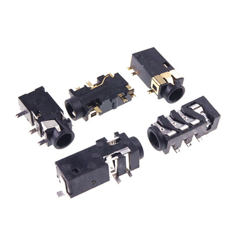 10pcs 3.5 mm Audio Connector SMD 4 Poles TRRS Stereo Jack Receptacle Right Angle Female for 4 Poles Phone Plug 14 mm ► Photo 1/6