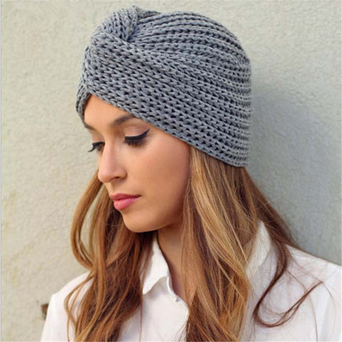 Women's Knitted Turban Hats bohemia turban cashmere cross wrap head Indian hat wool knitting  bonnet turbante cap ready to ► Photo 1/6