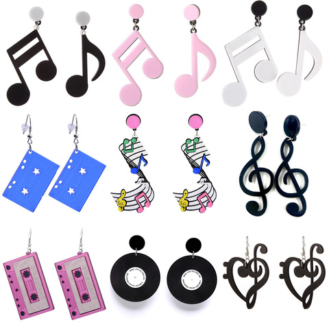 Music Acrylic Earrings For Women Heart Note Black Round Record Magnetic Tape Colorful Harajuku Earrings Fashion Jewelry Gifts ► Photo 1/6