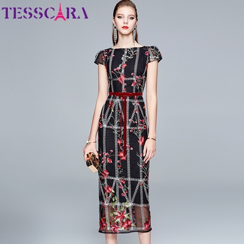 TESSCARA Women Luxury Embroidery Pencil Dress Festa High Quality Long Elegant Party Robe Femme Vintage Designer Floral Vestidos ► Photo 1/6