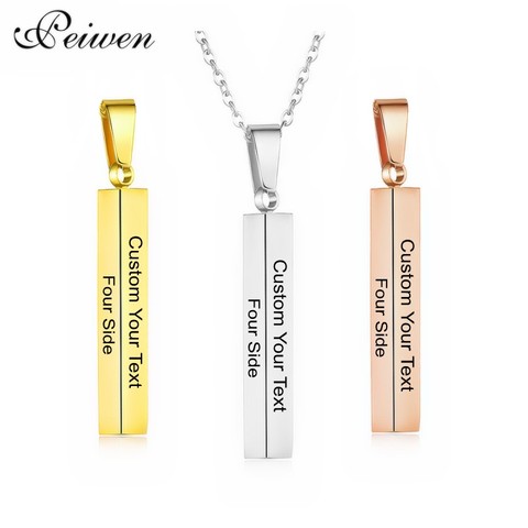 Four Sides Engraving Necklace Personalized Square Bar Custom Name Stainless Steel Pendant Necklace For Women Men Jewelry Gifts ► Photo 1/6