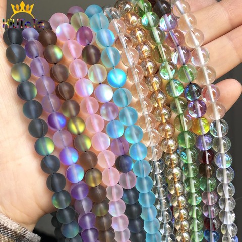6 8 10mm Smooth Austria Crystal Glitter Moonstone Glass Beads Round Loose Beads For DIY Jewelry Making Bracelet Accessories 15'' ► Photo 1/6