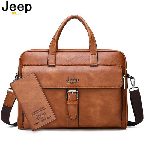 JEEP BULUO Famous Brand Business Briefcase Bag2pcs/set Split Leather Shoulder Bag Men office Bags For 13 inch Laptop A4 Causel ► Photo 1/6