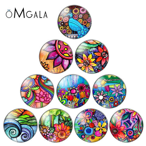 Watercolorful Sun Flowers Paintings  mixed 10pcs 12mm/18mm/20mm/25mm Round photo glass cabochon demo flat back Making findings ► Photo 1/6