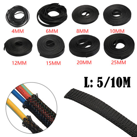 5/10M Cable Sleeve Black Insulated Braided Sleeve PET Expandable High Density Sheathing 2/4/6/8/10/12/15/20/25mm Wire Protection ► Photo 1/6