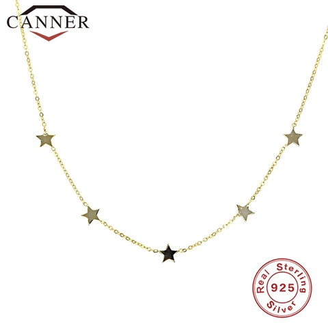 Simple INS 925 Sterling Silver Choker Gold Silver Chain Star Pendant Short Necklaces For Women Charming Zircon Necklace Jewelry ► Photo 1/6