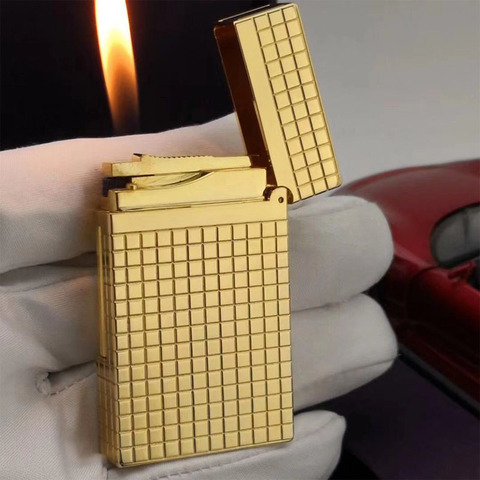 Vintage lattice Lighter Classic Refillable Cigarette Lighter Plaid Engrave Luxury Smoke #070 Gold Silver Men's Gift Hot Sale New ► Photo 1/6