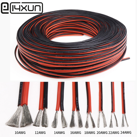 1Meter 2pin Extension Cable Wire Cord 10/12/16/18/20/22/24awg Silicone Electrical Wire Black and Red 2 Conductor Parallel line ► Photo 1/6