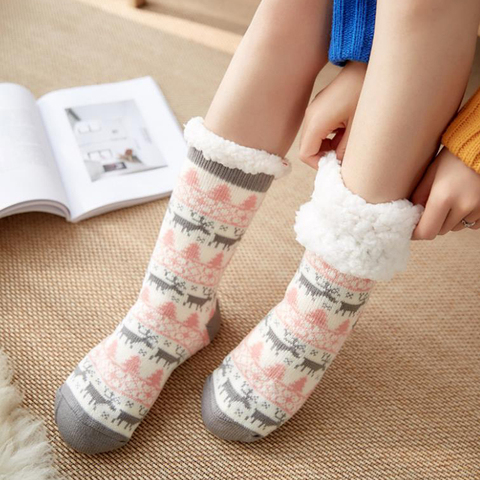 New Plus Cotton Thicken Winter Socks Women Sleep Warm Non-Slip Stocking Merry Christmas Deer Girl Gift Cute Xmas Floor Sock Hot ► Photo 1/6