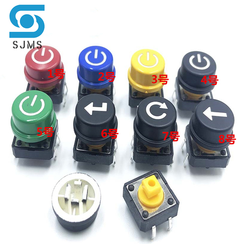 10PCS B3F-4055 12*12*7.3mm Tactile Switches Push Button Tact Switch With A24 Color Round With Symbol Button Cap ► Photo 1/3