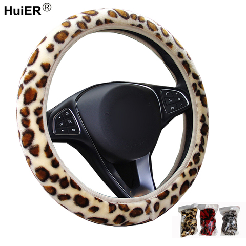 Fashion Car Steering Wheel Cover Volant Plush Leopard Print Braid on the Steering-wheel Funda volante 3 Colors Auto Car Styling ► Photo 1/6