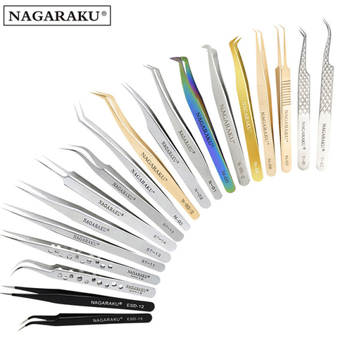 NAGARAKU Eyelash Extension Tweezers Makeup Stainless Steel Non-magnetic Pincet False Eyelash Tweezers 3D accurate tweezers ► Photo 1/6