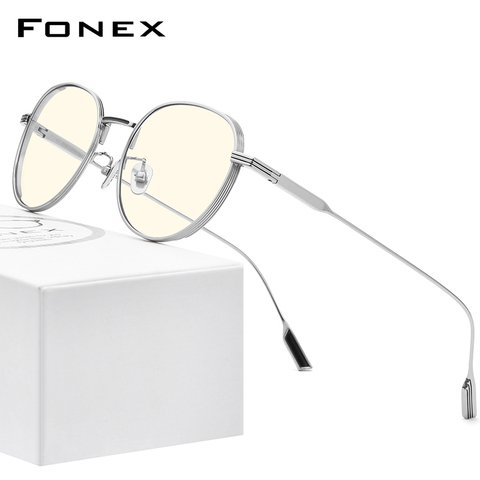 FONEX Pure Titanium Anti Blue Light Blocking Glasses Women 2022 New Vintage Round Antiblue Rays Computer Eyeglasses Men FAB013 ► Photo 1/6