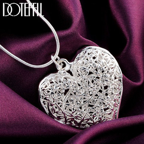 DOTEFFIL 925 Sterling Silver 18 Inch Carved Heart Pendant Snake Chain Necklace For Women Fashion Wedding Party Charm Jewelry ► Photo 1/6