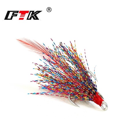 FTK 1pc Tinned Sea Fishing Treble Hook With Hair 1/2/4/6# High Carbon Steel Round Bent Barbed Lure Triple Fishing Hook Tackle ► Photo 1/6