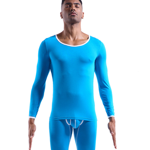 Men Thermal Underwear Young Long Jhons Basic Colorful Thermo Tops Buttoms Thin Clothes Sets ► Photo 1/6