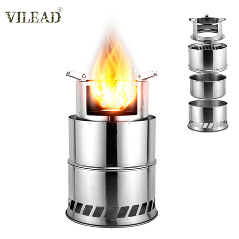 VILEAD Foldable Camping Wood Stove Stainless Steel Portable Outdoor Cooking Burner Wood Heater for Hiking Fishing Picnic BBQ ► Photo 1/6