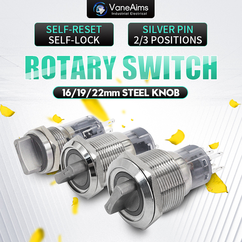 16/19/22MM metal rotary push button brass latching 2 or 3 position Switch Press Button rotary NONC Rotate button rotation ► Photo 1/6