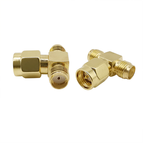 1Pcs T Type SMA Male Plug to 2 Dual (Two) SMA Female Jack RF Coaxial Connector 3 Way Splitter Antenna Converter GoldPlated Brass ► Photo 1/6