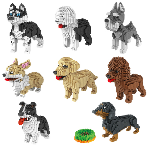 Dog Mini Building Blocks Cute Schnauzer Husky Golden Retriever Border Collie Corgi Dog Model Diamonds Brick for Children Toys ► Photo 1/6