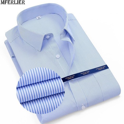 summer men plus size short sleeve shirts striped 8XL 9XL 10XL man oversize shirt Business formal office cotton blue shirt 68 70 ► Photo 1/6