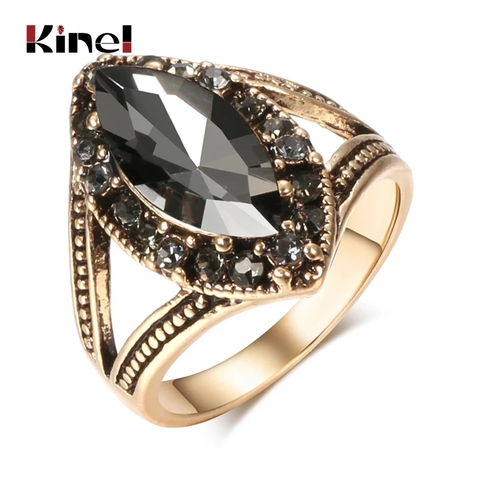 Kinel Vintage Geometric regular Rings For Women Boho Gray Crystal Rings Classic Ethnic Wedding Jewelry Smooth Loop Party Gifts ► Photo 1/6