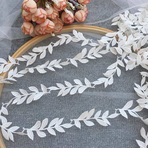 1Yard 91cm High Quality Lace Fabric 2cm White Leaf Lace Embroidery Ribbon Trimmings Sewing Wedding Collar encajes dentelle F32 ► Photo 1/5