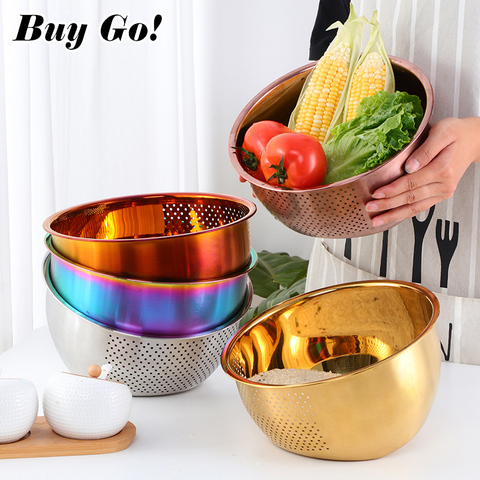 1PC Stainless Steel Rice Washer Drain Basket Kitchen Vegetables Fruit Storage Basin Household Thickened Round Drain Kitchen Tool ► Photo 1/6